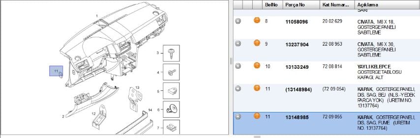 O Yan Bğlt Kpk Cowls And Dashboards, Mountıng Spare Parts Gosterge Panelı Dıs Sag Kapak Opel Astra H (7209055) (13148985)