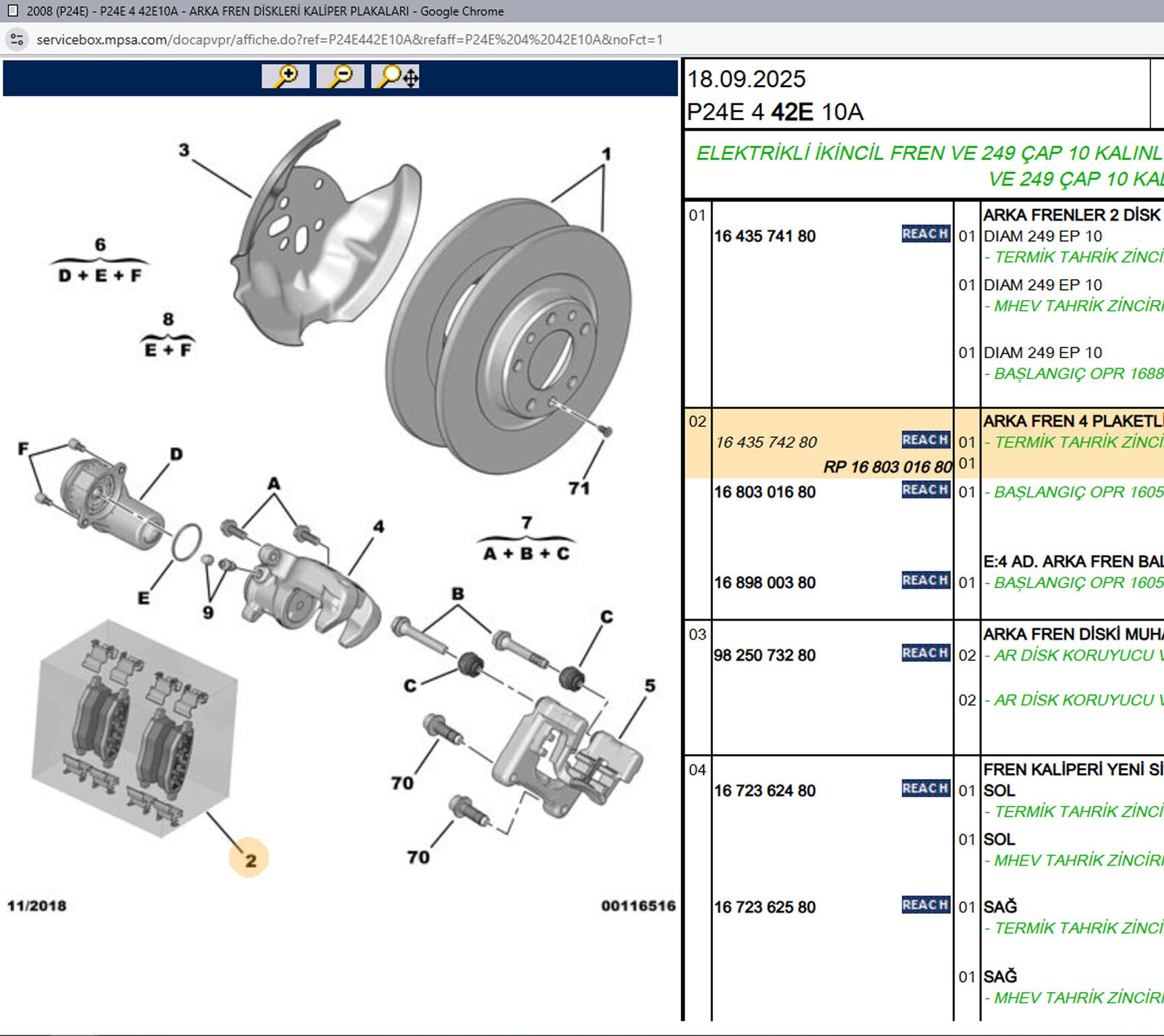 Psa Arka Fren Balata Takımı 1689800380 1643574280