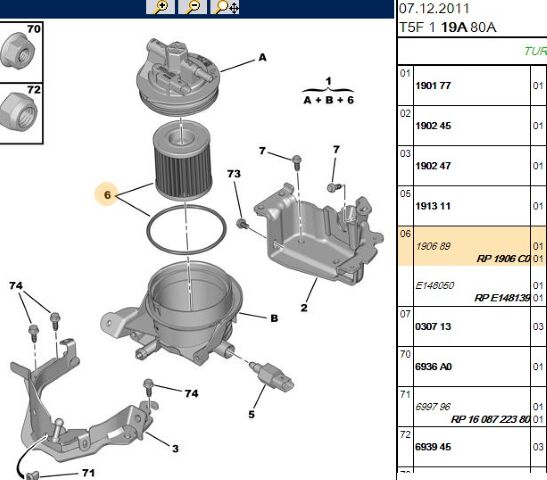 Mazot Fıltre Elemanı Filtre Dw10bted 307/407/expert Iıı (eski No 1906 89) Yakıt Fıltresı ( Peugeot 307 / 407 Cıtroen C4 C5 2 0hdı ) Volvo (s40-v50-c30-c70) (d4204t/t2) Ford Focus 0 Duratorq (1906.C0) (,01906.89)