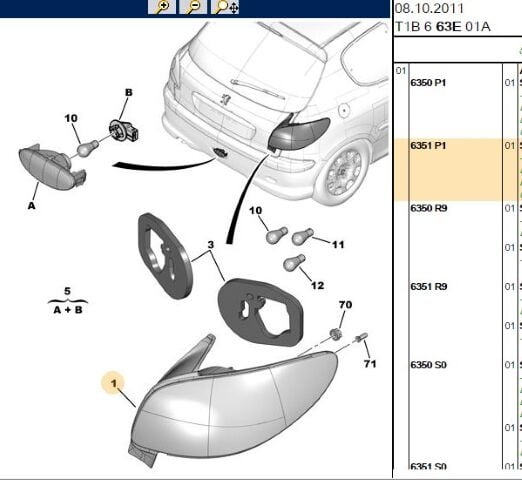 Stop Lambası Sağ 206 03- (6351.P1) (,06351.K4)