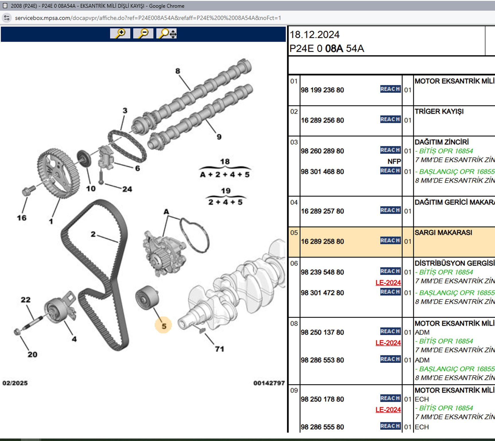 Psa Triger Gergi Rulmanı