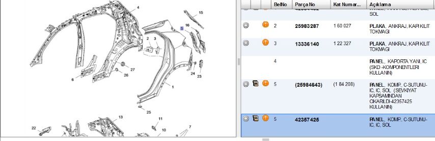O Astar Body Sıde Panel Exterıor Stop Lambası Sacı Ic Sol Opel Mokka (42357425) (,0O:ASTAR ,42608311)