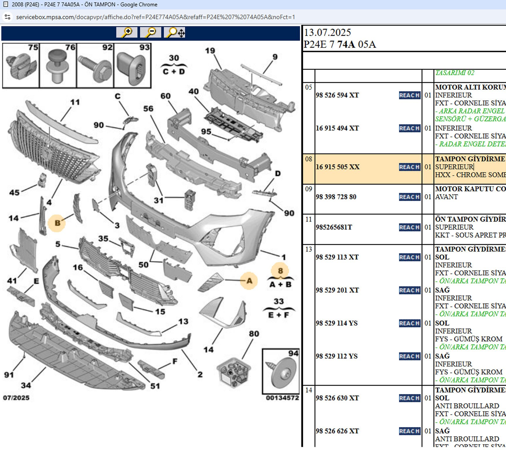 Psa Ön Tampon Yan Plastik Kapak Takımı