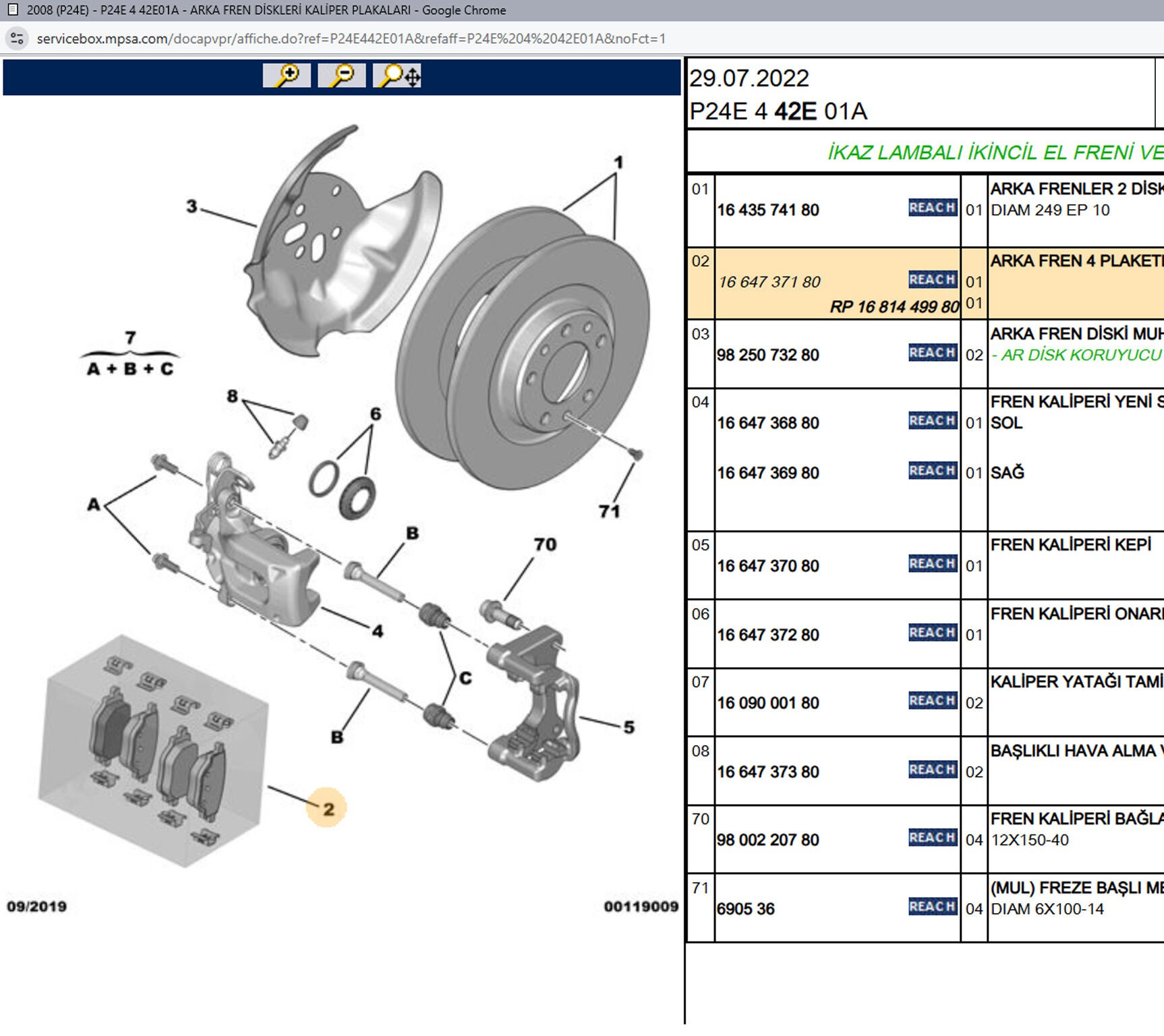 Psa Arka Fren Balata Takımı 1664737180