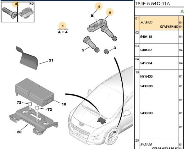 Lastik Basınç Modülü 307 308 3008 5008 Rcz P Tepee C4 C5 X7 (5430.W0) (,05430.H1)