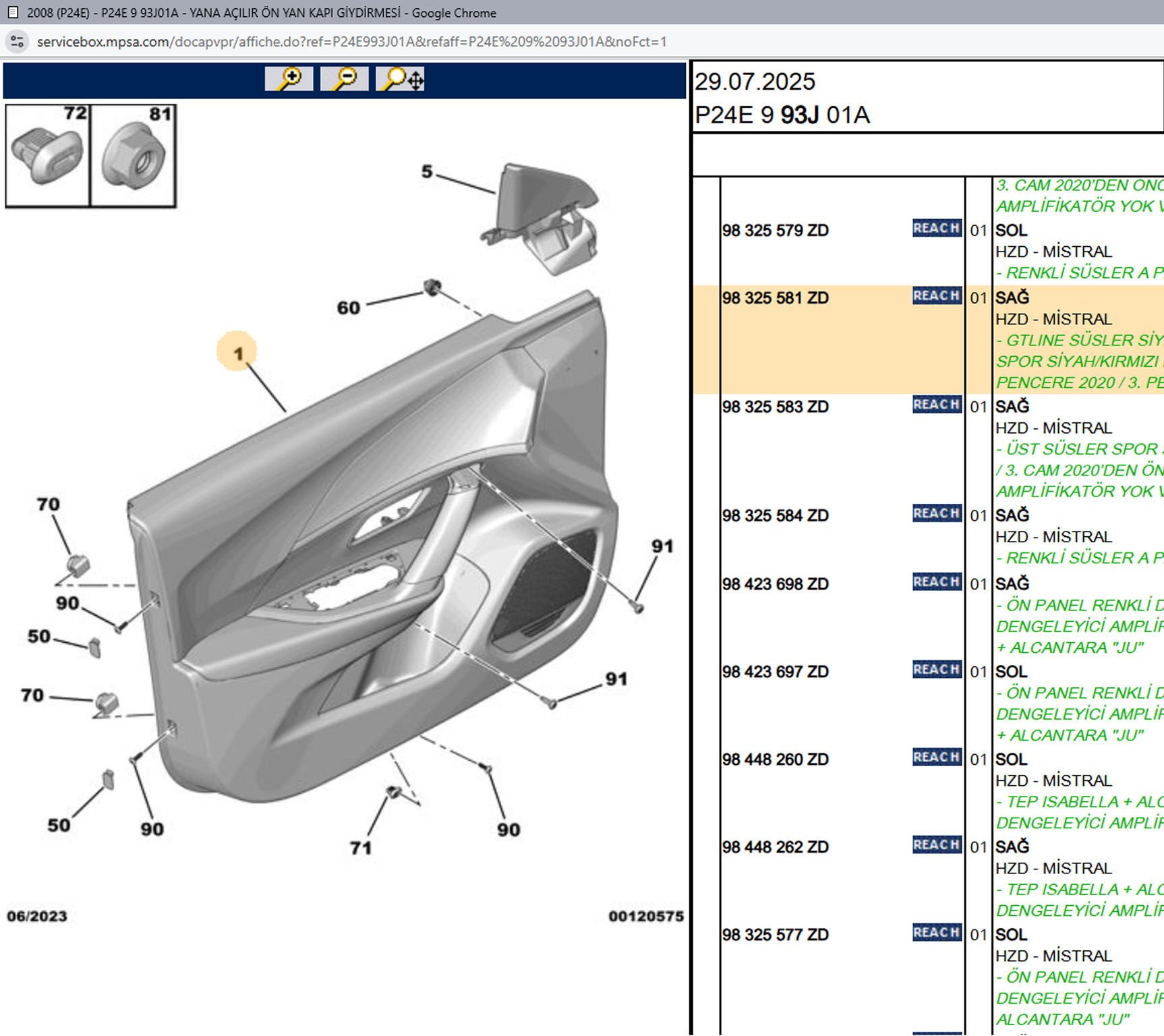 Psa Sağ Ön Kapı Döşemesi