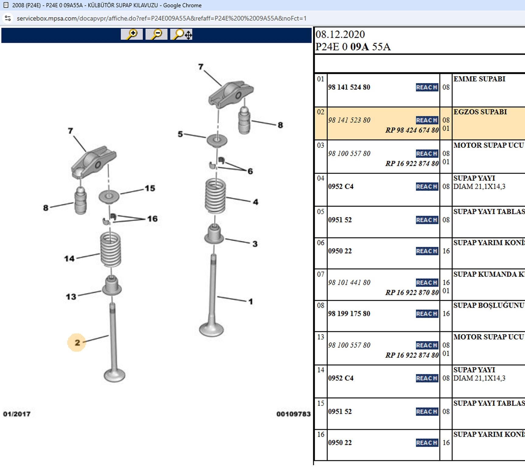 Psa Egzos Supabı 9814152380 9838084780