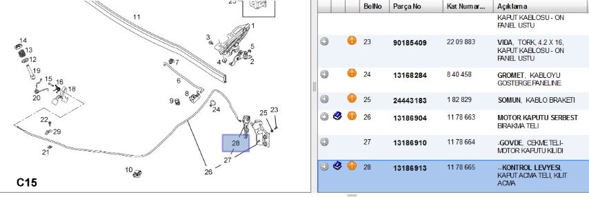 Kroşe Kolu Kaput Acma Telı Corsa D (13186913)