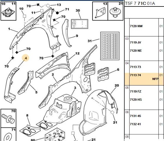 Sağ Far Yuva Sacı Sag 307 (eski No 7113 72) (7113.74) (,07113.72)