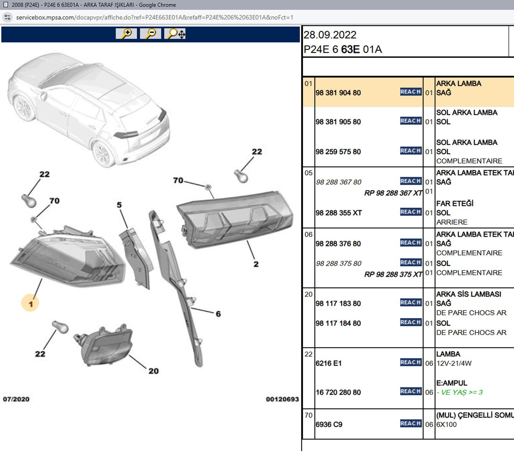 Psa Sağ Stop Dışı