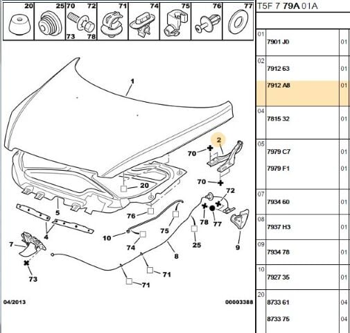 Kaput Menteşesi 307 Sağ (7912.62) (,07912.A8,MENTEŞE KAPAĞI ,KAPUT MENTEŞESİ,7912.A4)