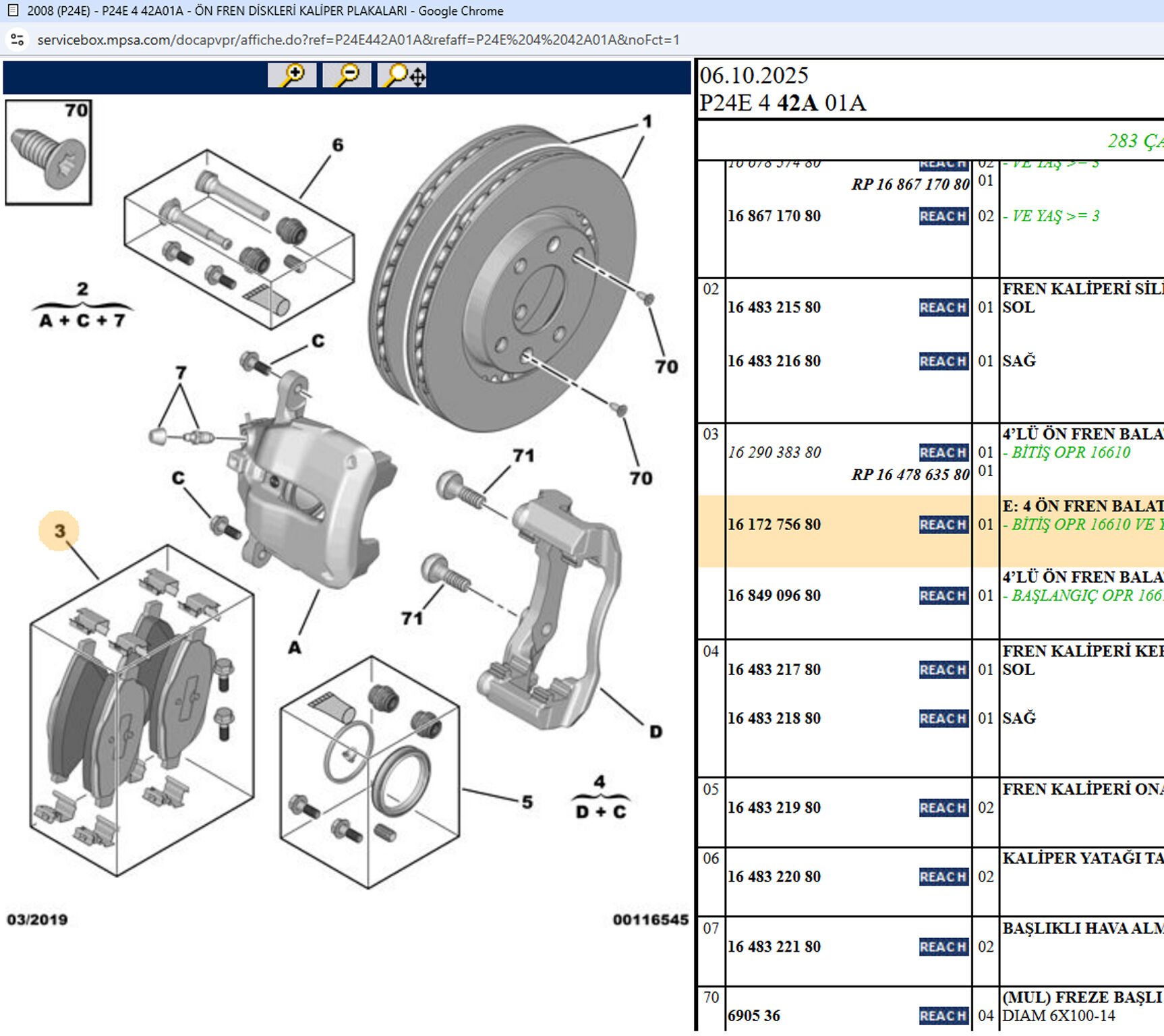 Eurorepar Ön Fren Balata Takımı 1647863580 TR1617275680