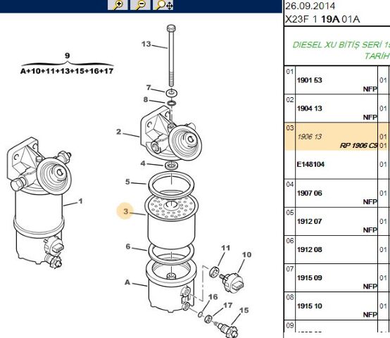 Mazot Filtresi Yeni No 1906 C9 (1906.13) (,01906.C9,KARTUŞ FİLTRE )