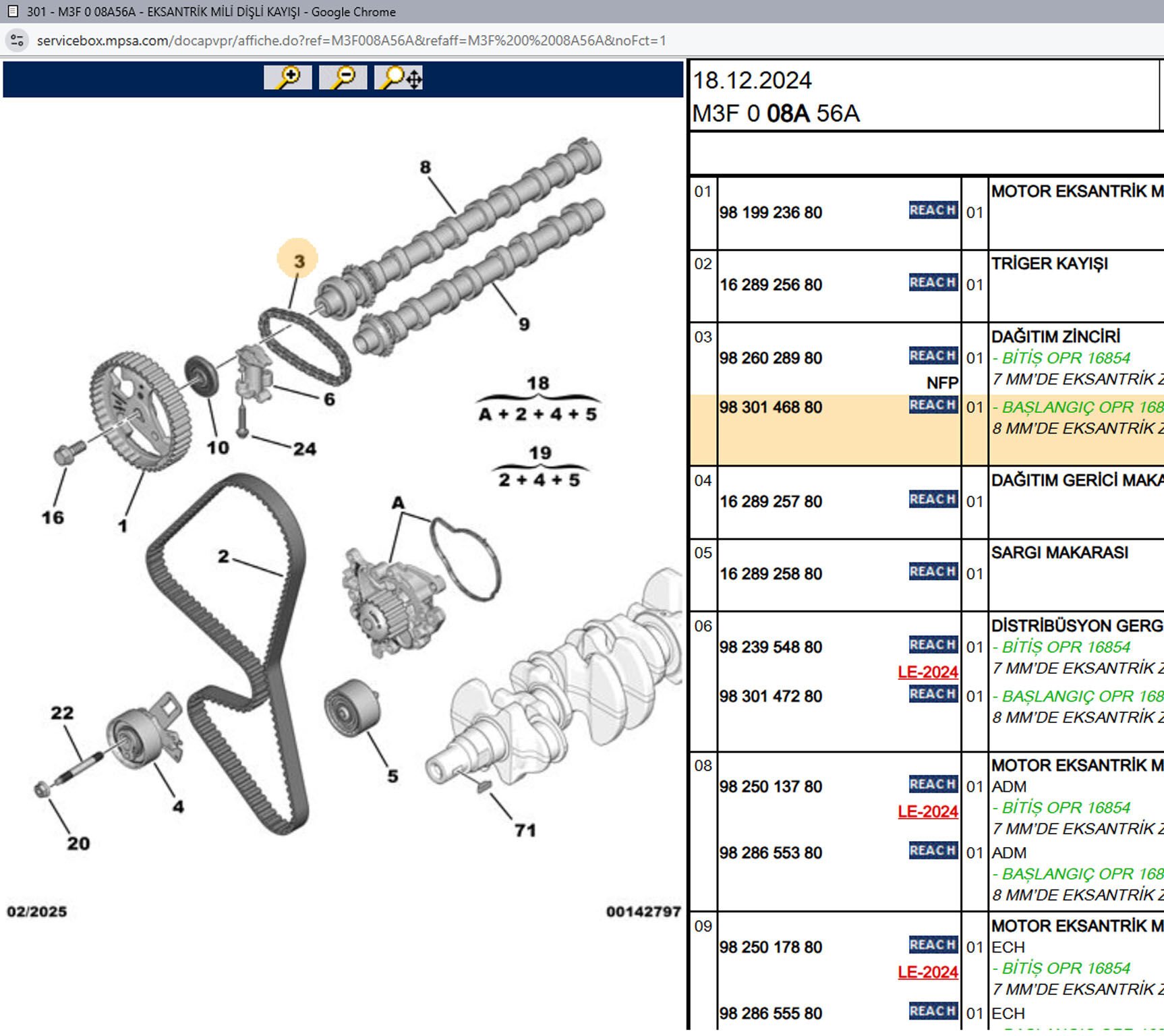 Psa Eksantrik Zinciri 9826028980