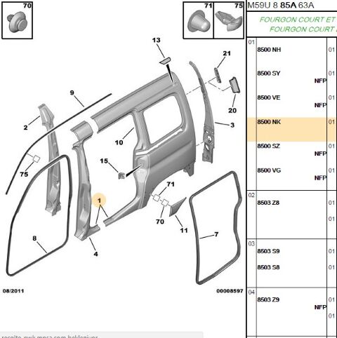 Arka Çamurluk Sol Yan Komple Partner Camlı Tek Kapılı (8500.NK)