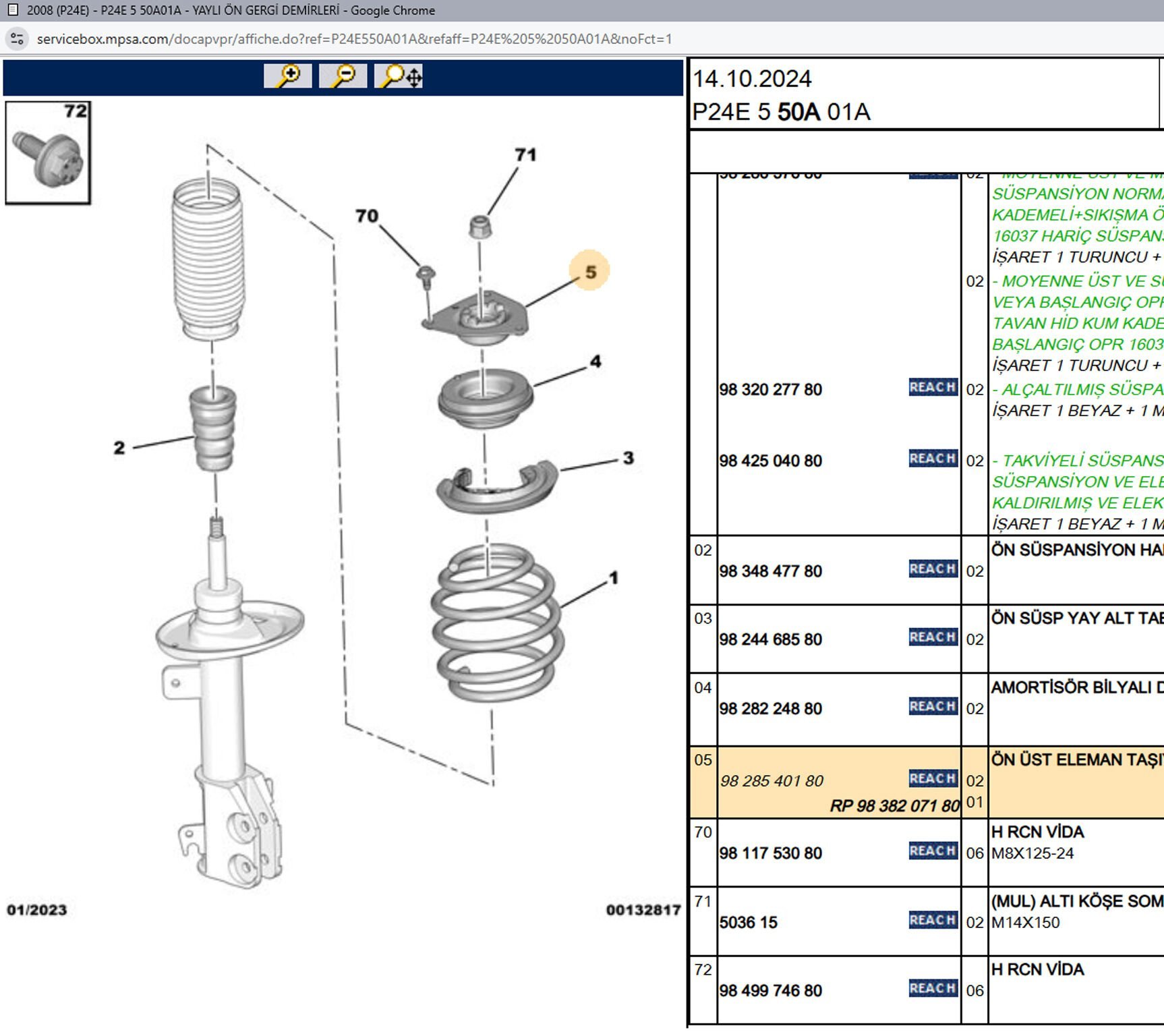 Psa Ön Amortisör Üst Bağlantı Tablası 9828540180