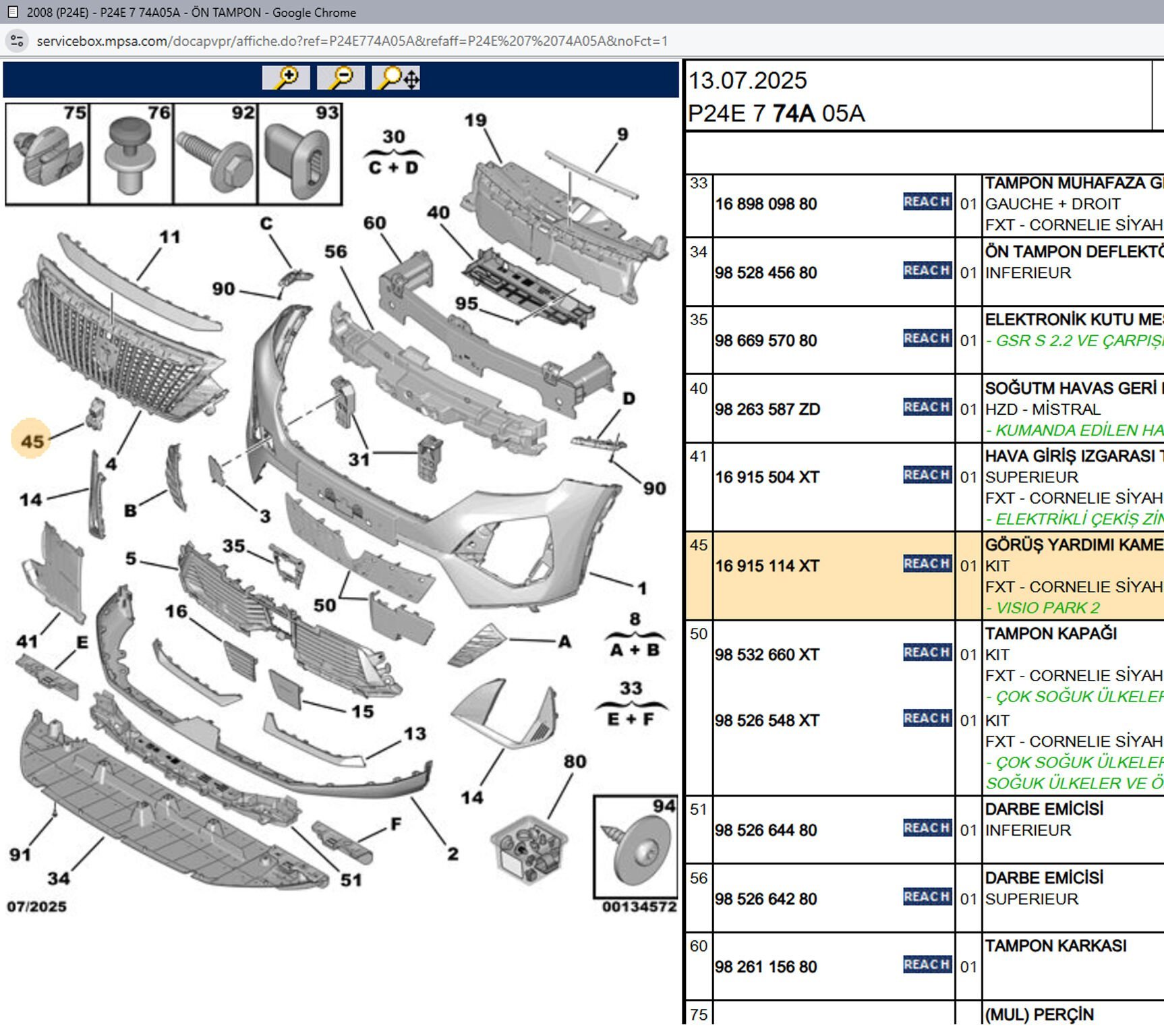 Psa Ön Tampon Kamera Destek Plastiği