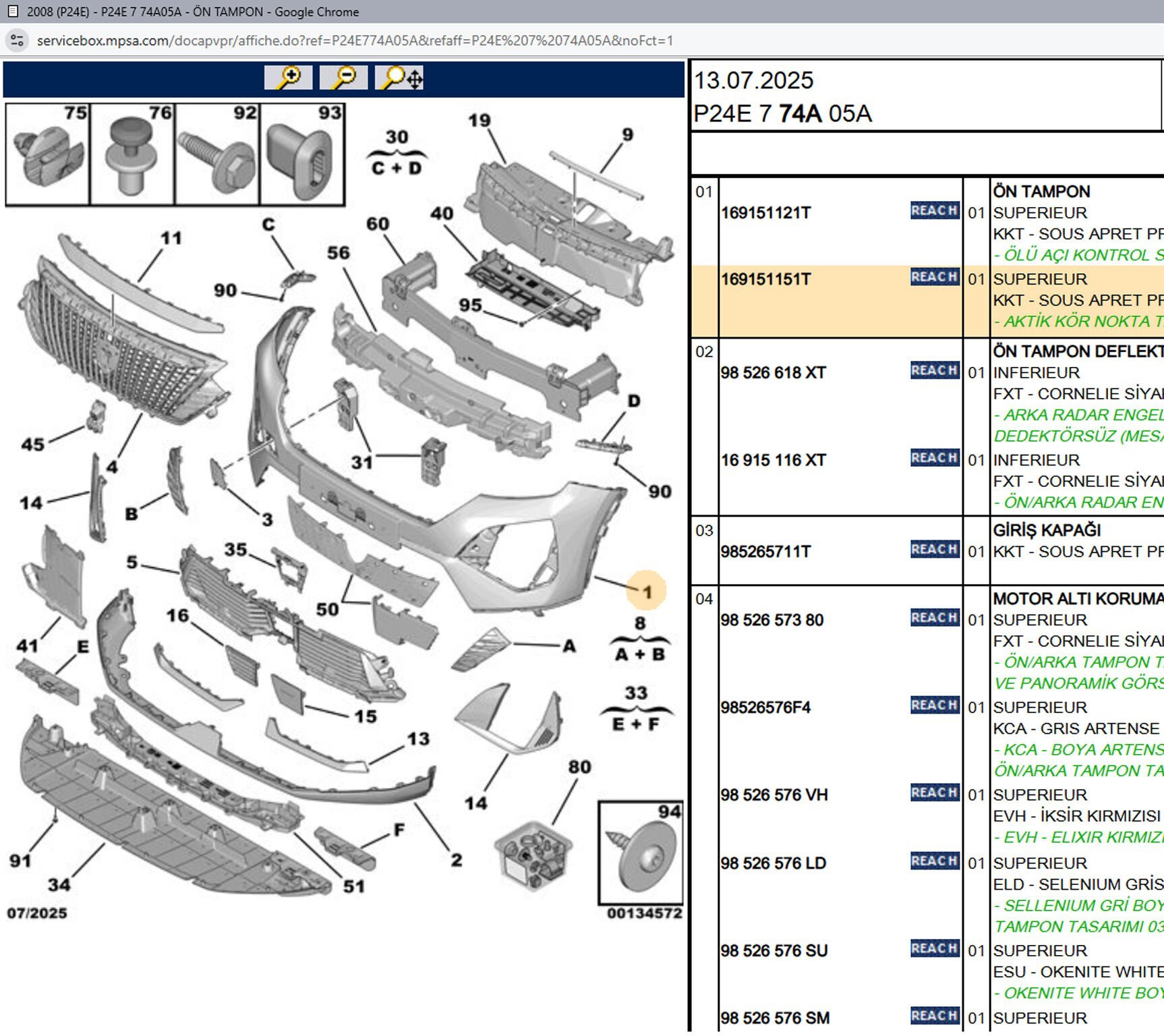 Psa Kör Nokta Sensörlü Sac Ön Tampon