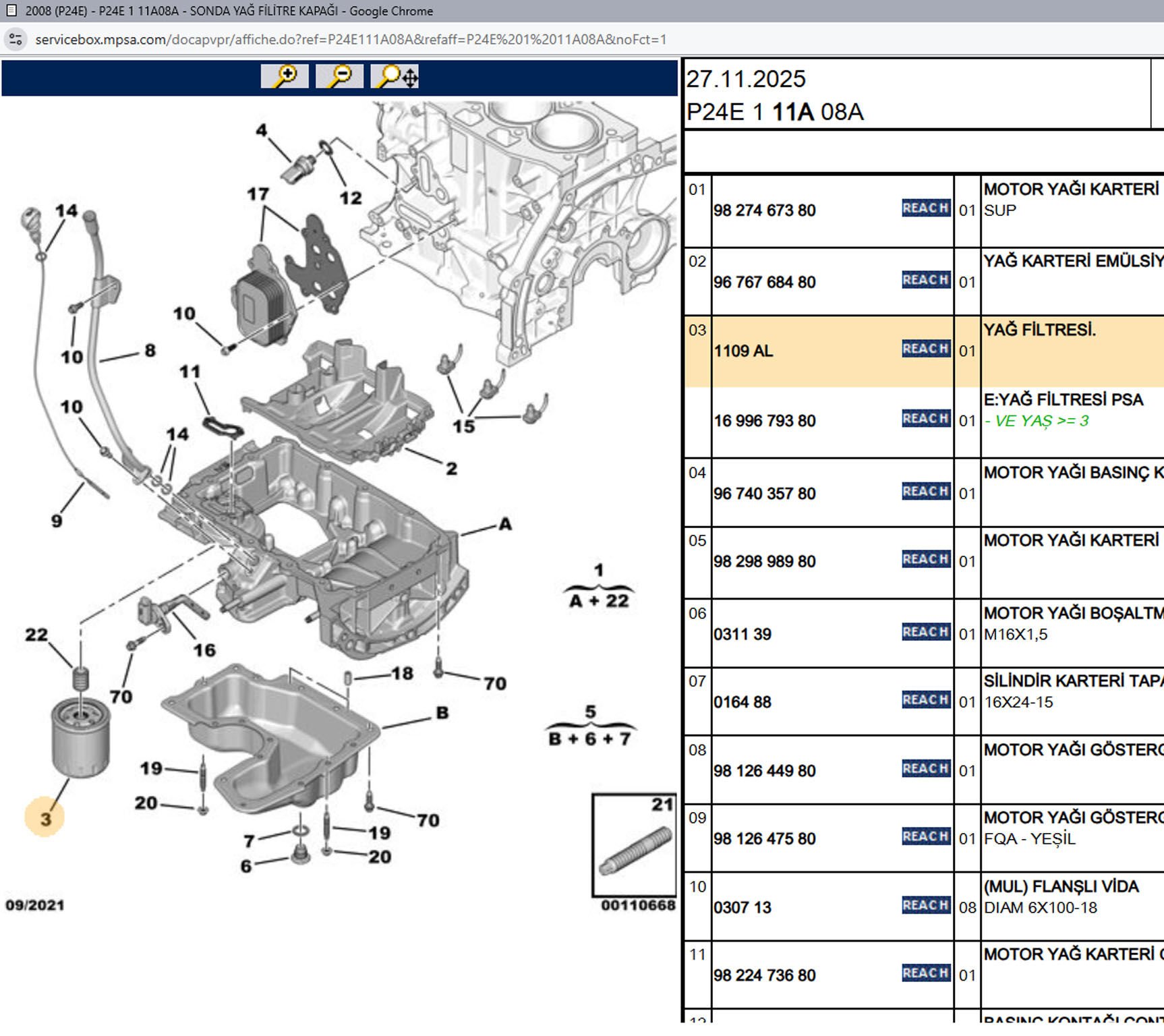 Psa Yağ Filtresi 3647177 1682275680 E149134 1109.T0