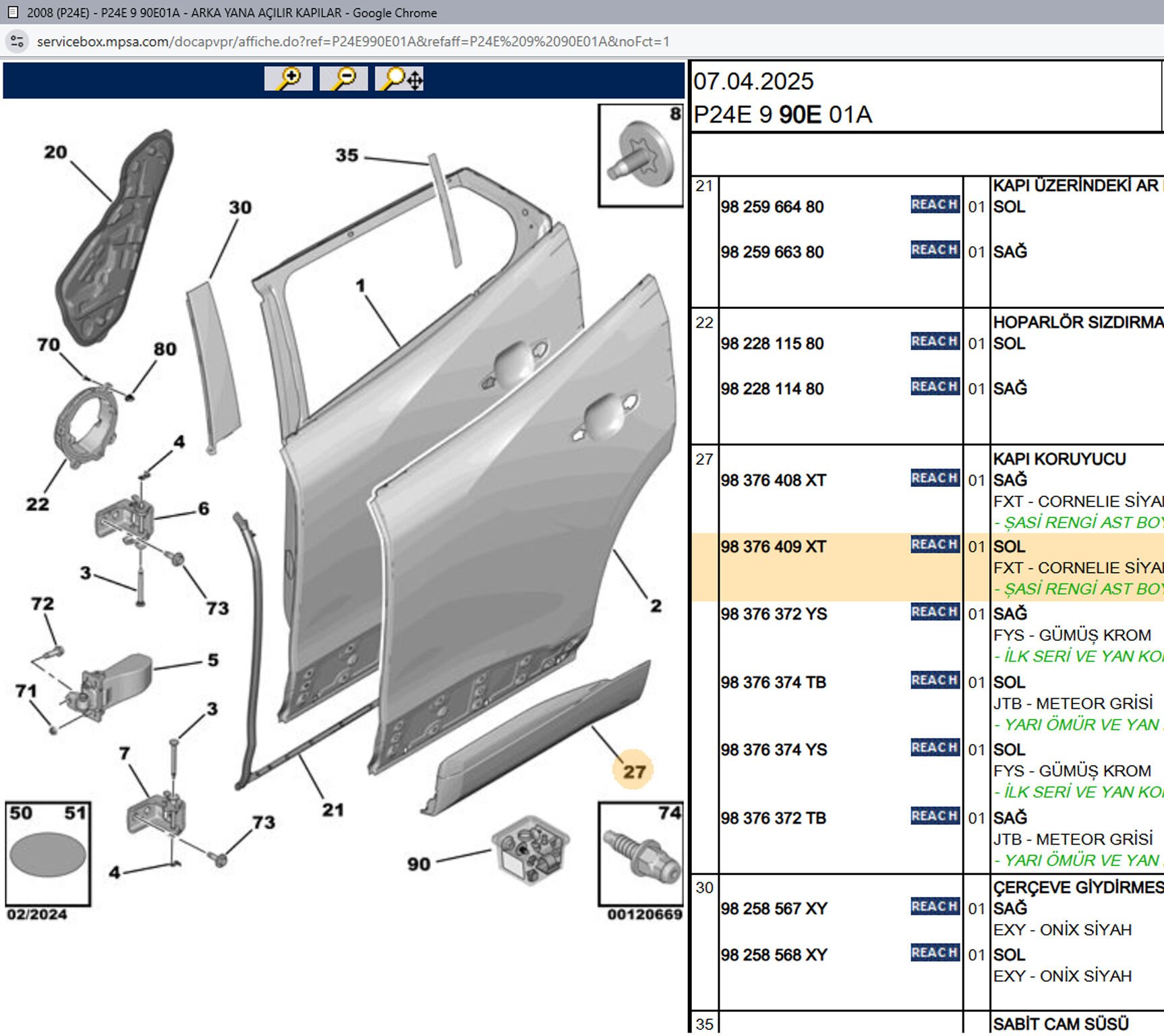 Psa Sol Arka Kapı Bandı 98259453XT