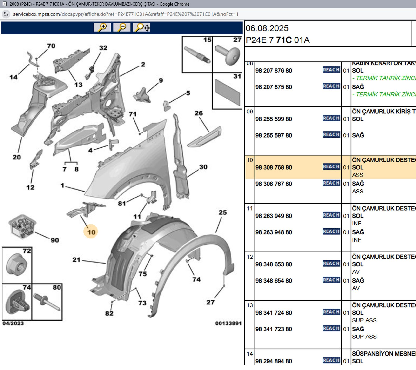 Psa Sol Ön Çamurluk Bağlantı Ayağı