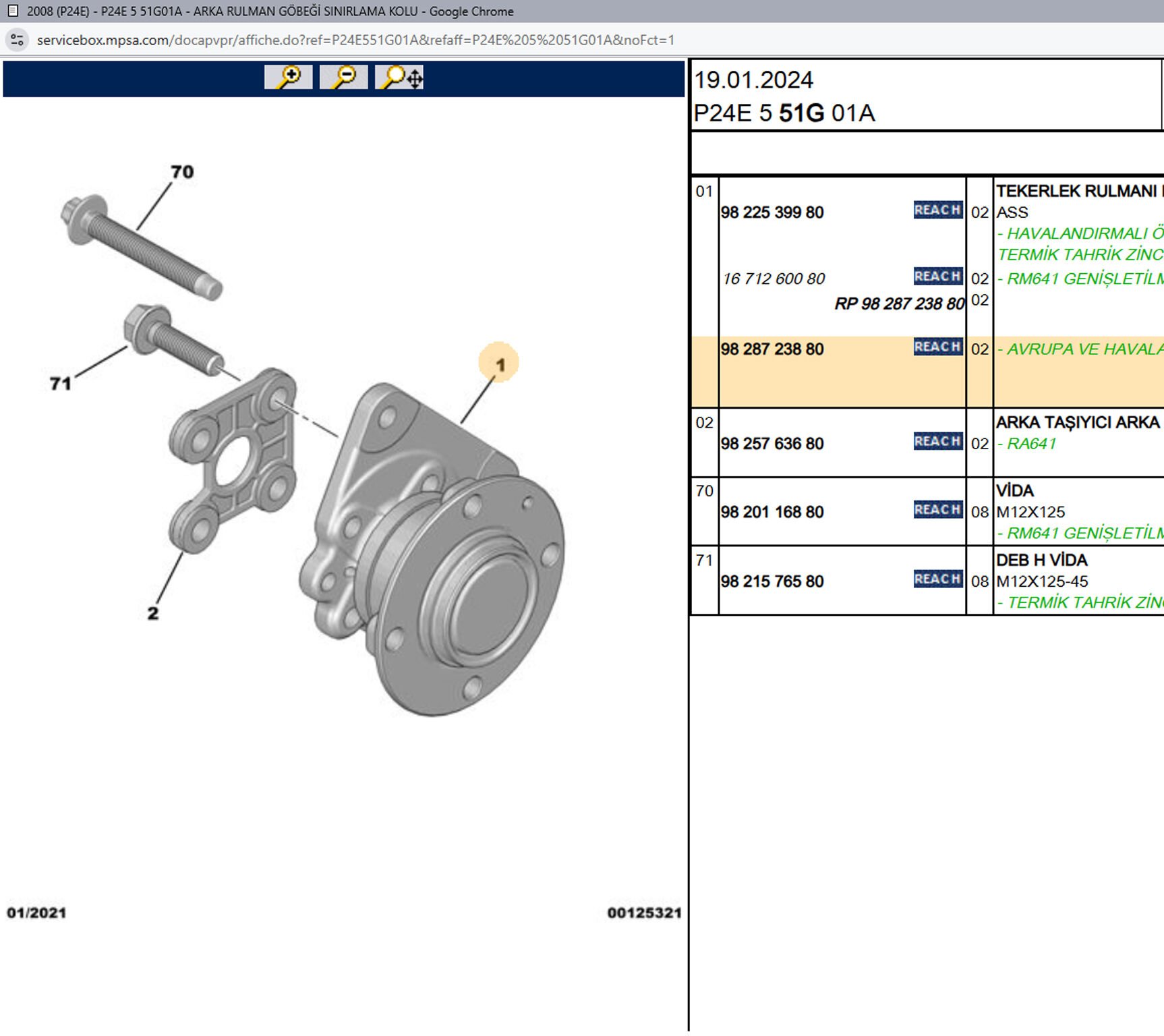 Psa Arka Porya Teker Rulman Göbeği 1671260080