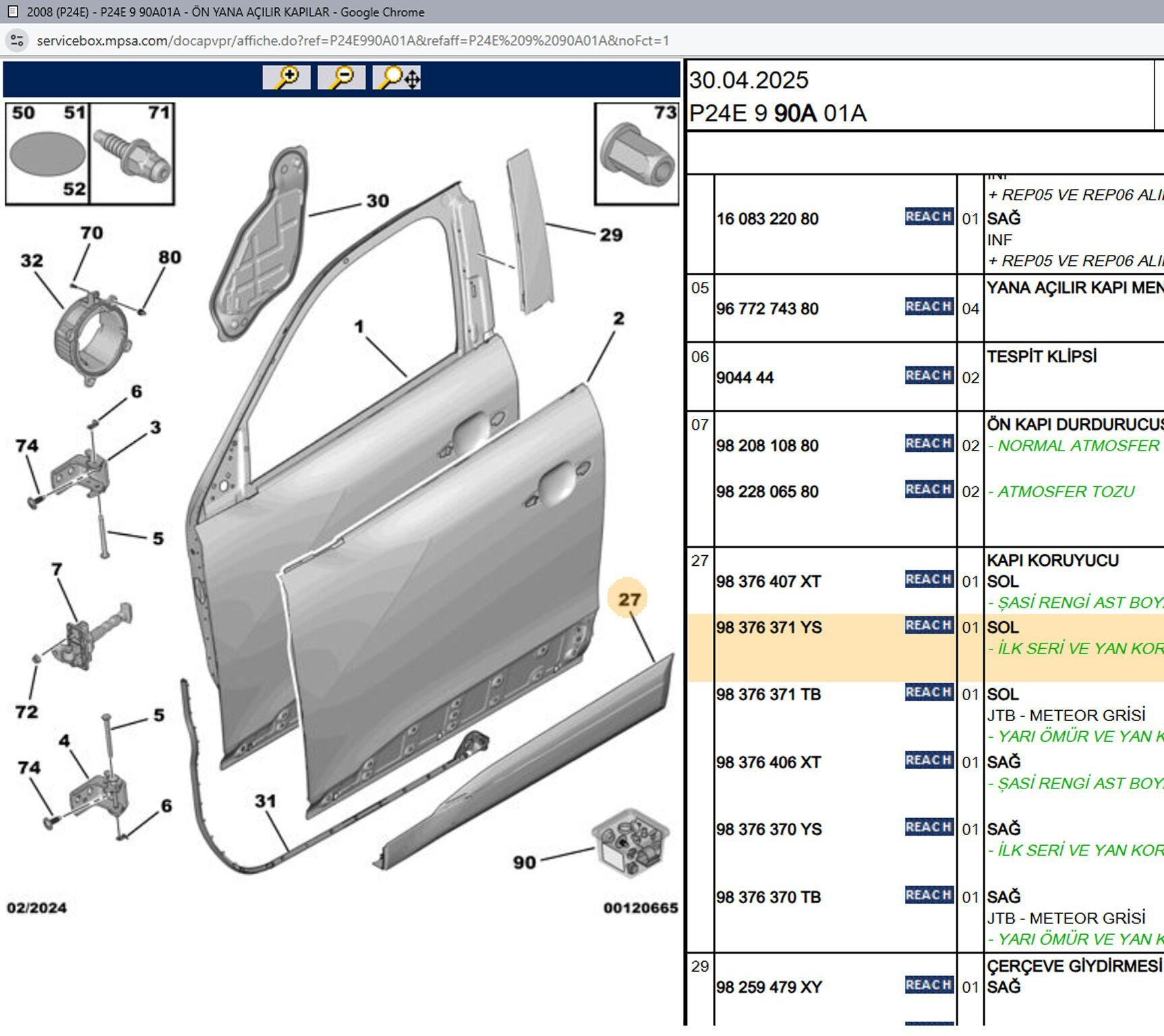 Psa Sol Ön Kapı Bandı 98259896YS