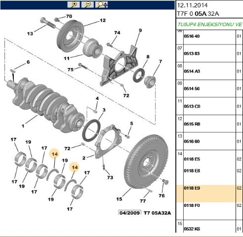 Ana Yatak Tu5jp/tu5jp4 4 Adet 206/307 Motor Rulmanı (0113.E9)
