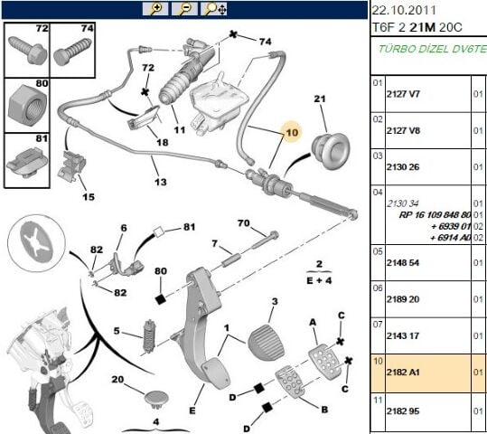 Debriyaj Pedal Pompası Debrıyaj Üst Merkez Dv6ted4 (1 6 Hdı) 307 308 C4 2182 952156 K0 (2182.A1) (,02182.89,2182.92,2182.79,2182.22)