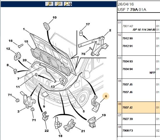 Kaput Açma Kolu Motor Iç Boxer-2 (7937.J2) (,07937.G0)