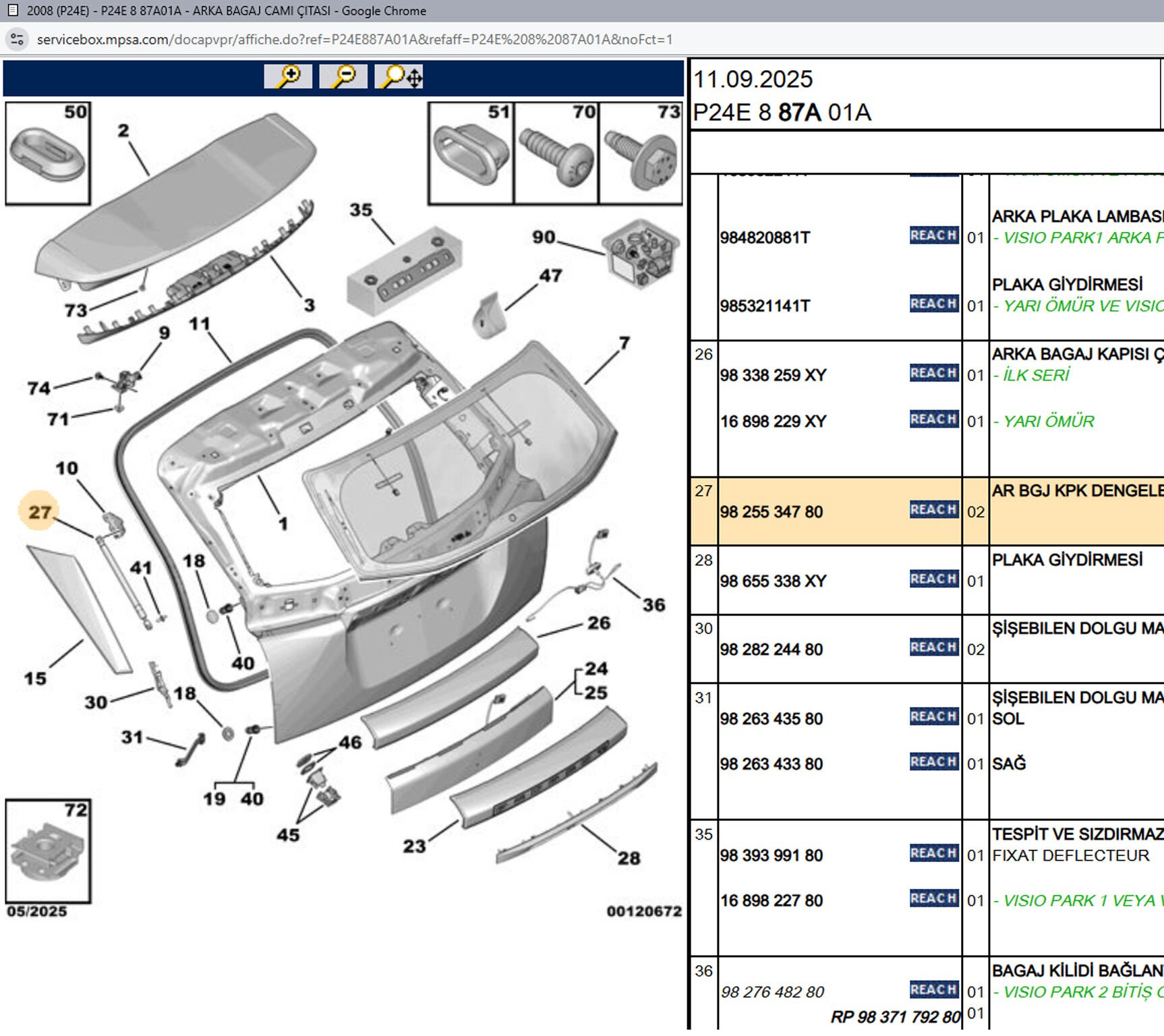 Psa Bagaj Kapağı Amortisörü