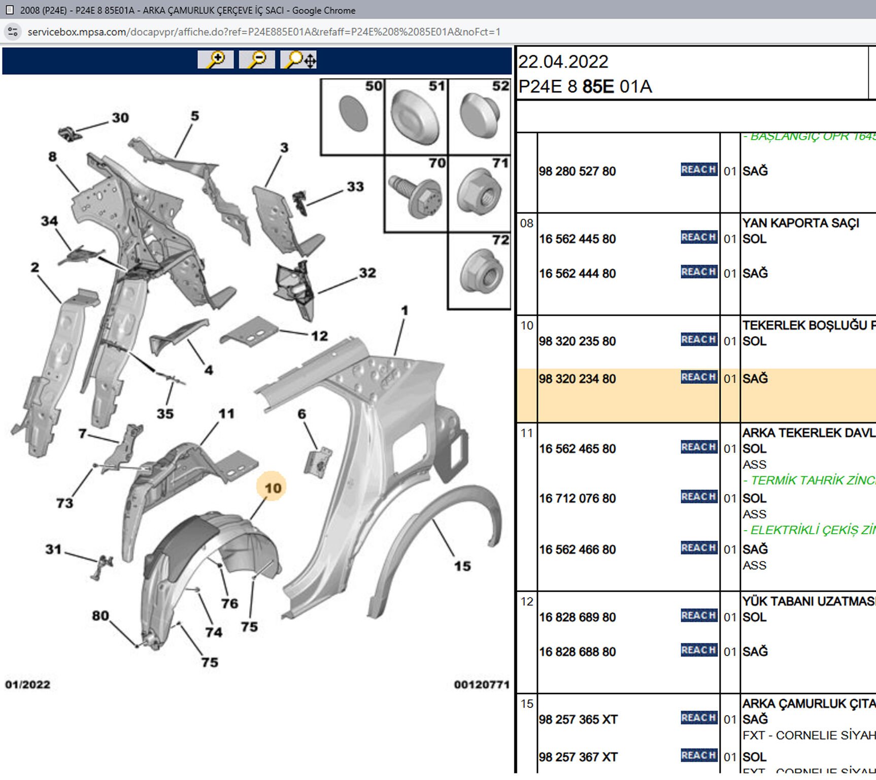 Psa Sağ Arka Çamurluk Davlumbazı
