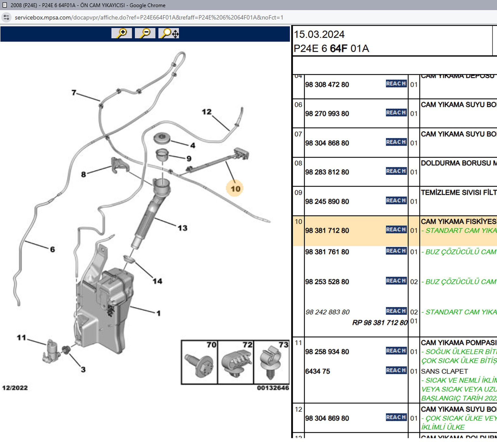 Psa Silecek Su Fıskiye Memesi 9824288380