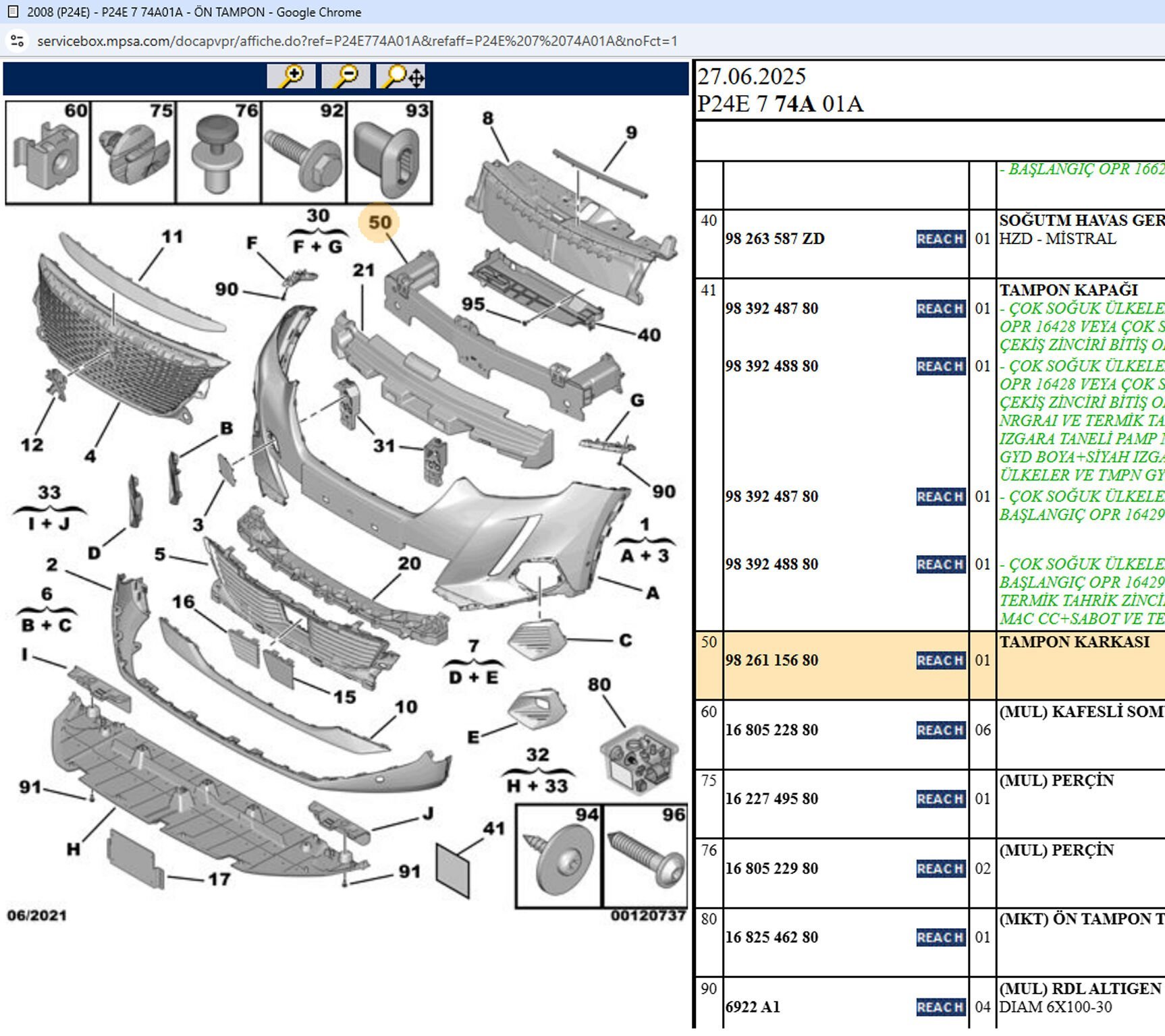 Psa Ön Tampon Demiri