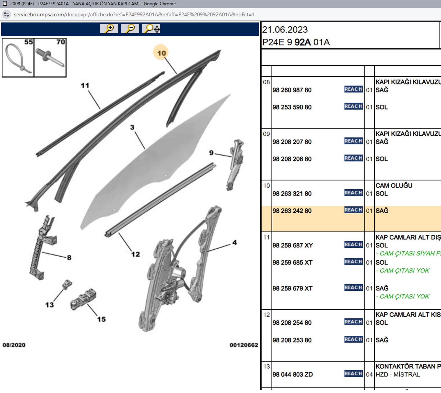 Psal Sağ Ön Cam Kapı Fitili