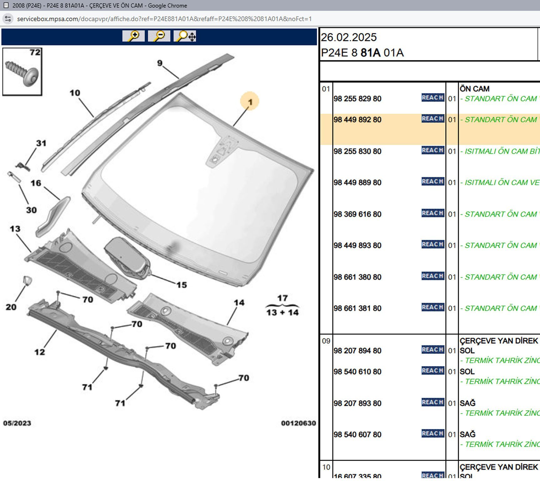 Psa Standart Ön Cam