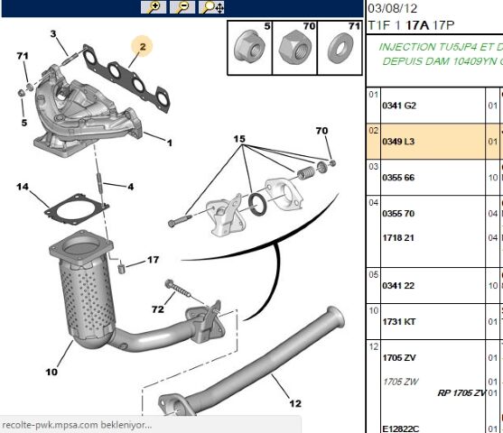 Eksoz Manifold Contası Egzoz Tu5jp4 Peugeot/cıtroen Tum Serı Manıfold (0349.L3) (,00349.J4,0349.F9)