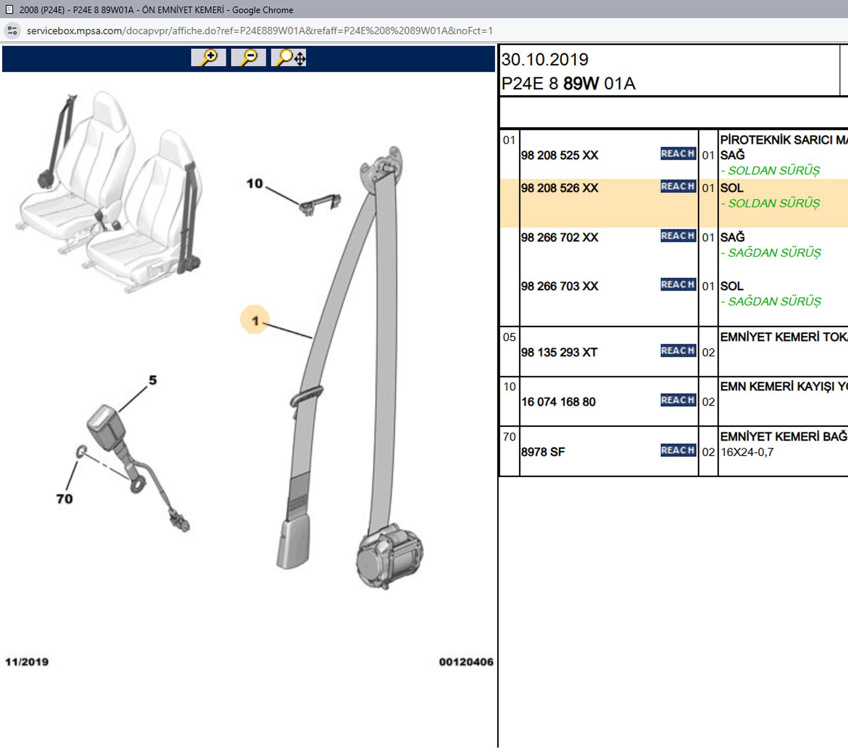 Psa Sol Ön Emniyet Kemeri