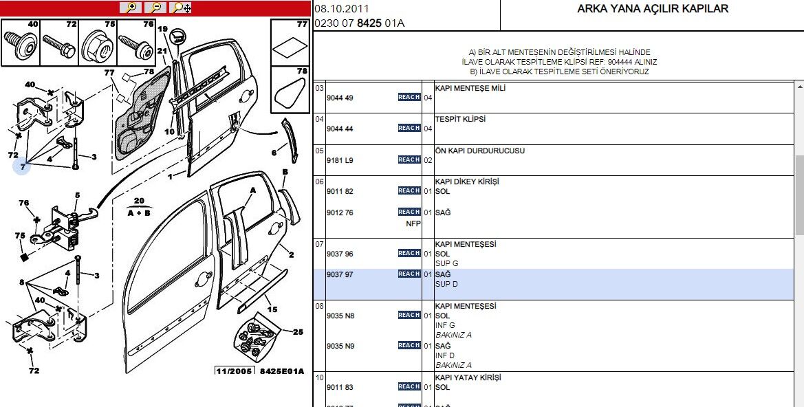Arka Kapı Ust Mentese C3 Üst Mentes (os) (9037.97)