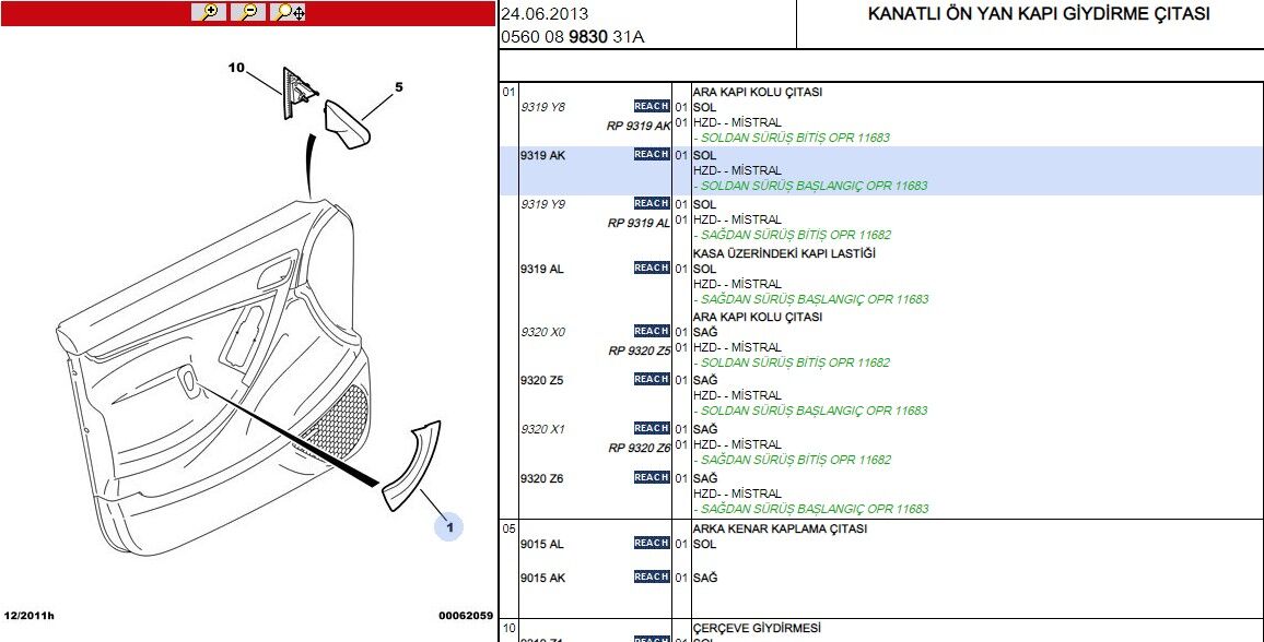 Handle Mouldıng Ön Kapı Döşeme Sol C4pc (9319.AK)