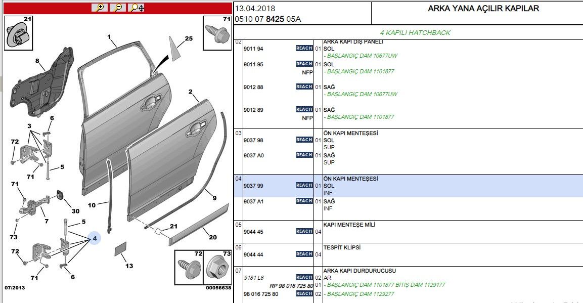 Kapı Mentese Sol Alt C4 (9037.99)