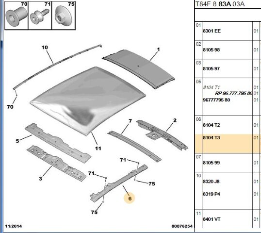 Sağ Tavan Camı Yan Tutucu 3008 (8104.T3)