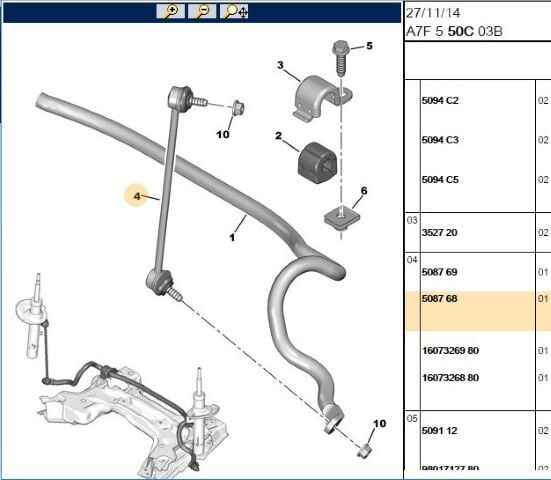 Psa Sağ Viraj Demiri Askı Kolu 5087.55