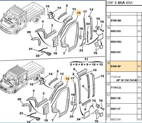Sol Ön Kapı Direk Üst Saç Boxer/jumper/ducato Iıı (8108.AP)