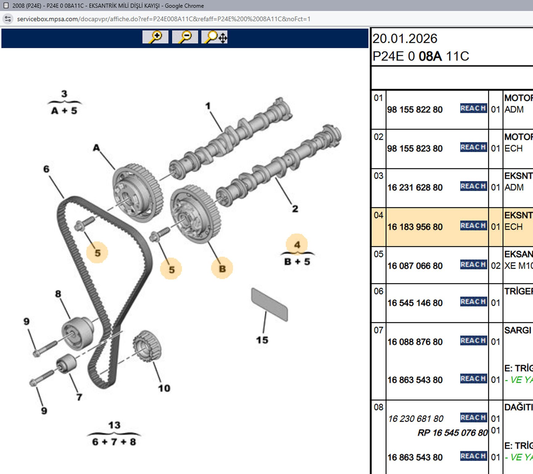 Psa Egsoz Eksantrik Mili Dişlisi Ve Vidası
