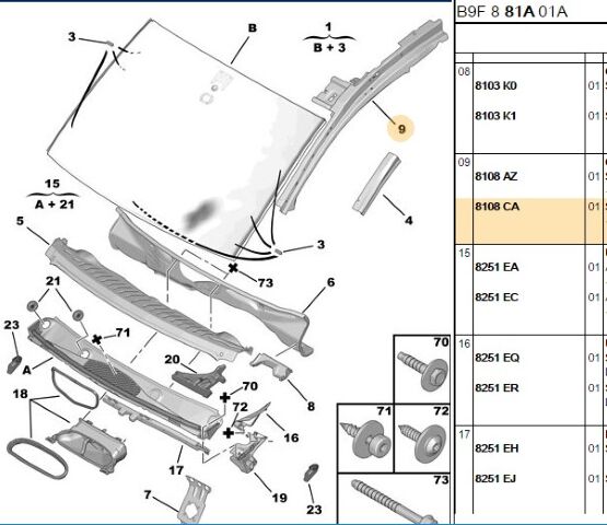 Sağ Ön Cam Direği Partner/berlıngo B9 (8108.CA)