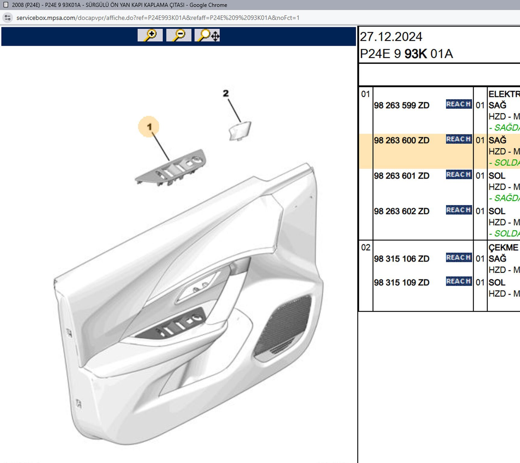 Psa Sağ Ön Kapı Cam Düğmesi Çerçevesi