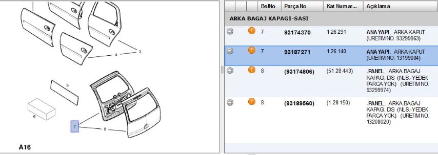 O Ar Bgj Kapağı Bagaj Kapagı 64134714 (b) Merıva A (93187271)