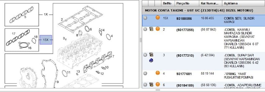Takım Conta Üst Ast H Z13dth Setı Sılındır Kapak Astra (93188056)