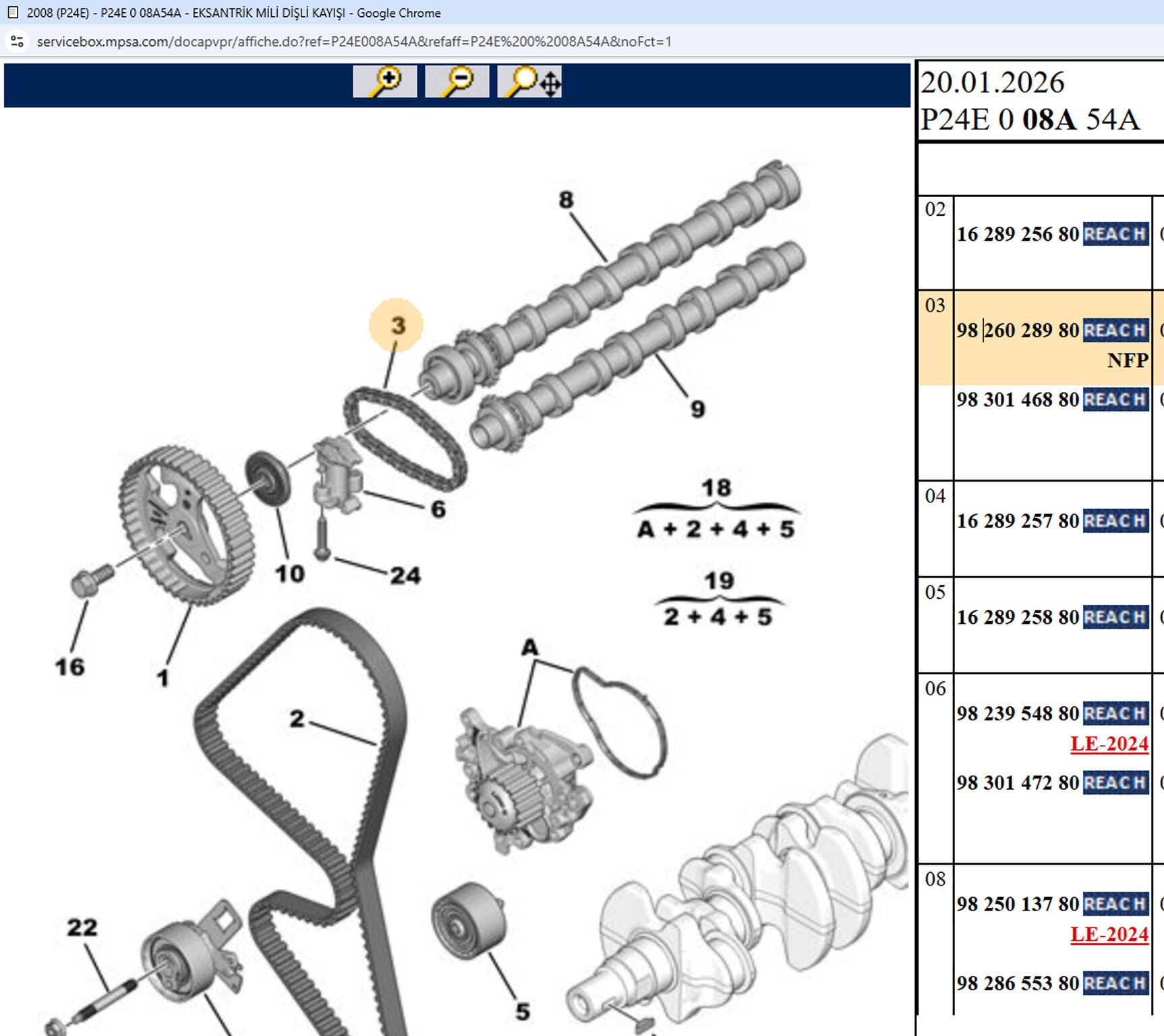 Psa Triger Eksantrik Zinciri 9830146880 3556998